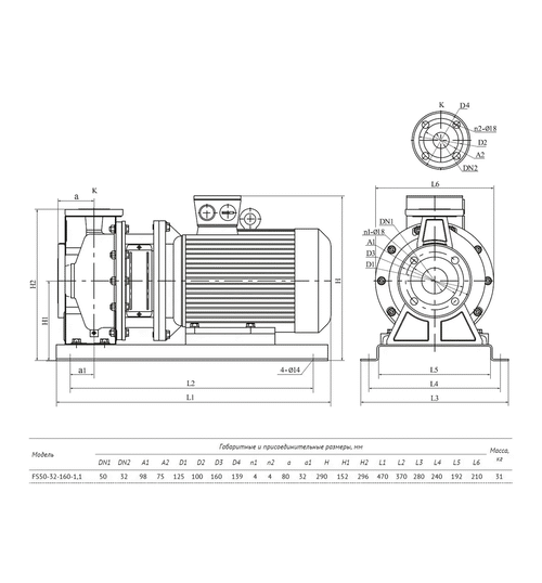 Центробежный горизонтальный насос UNIPUMP FS50-32-160-1.1