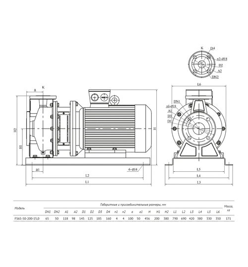 Центробежный насос UNIPUMP FS65-50-200-15.0
