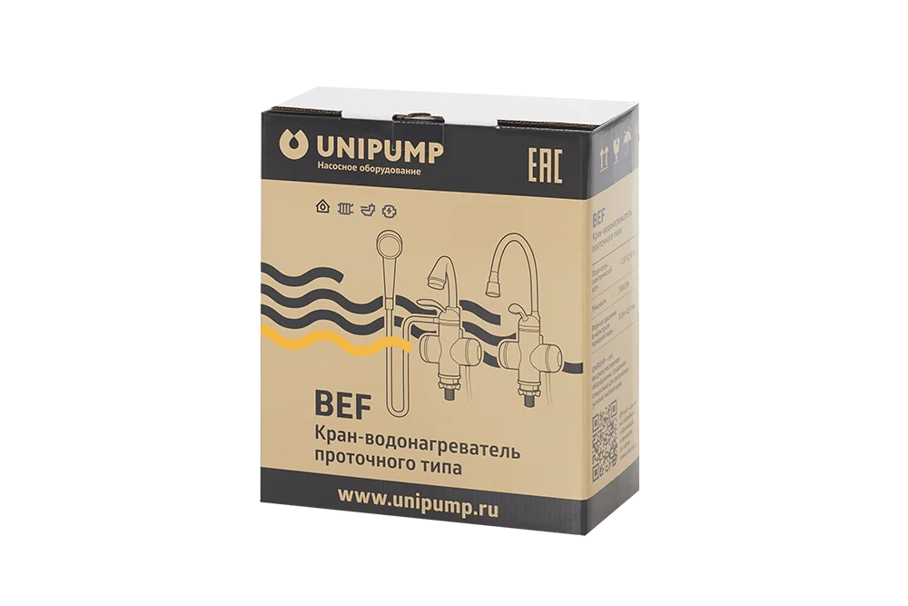 Проточный водонагреватель UNIPUMP BEF-008AF с дисплеем и гибким изливом (силикон)